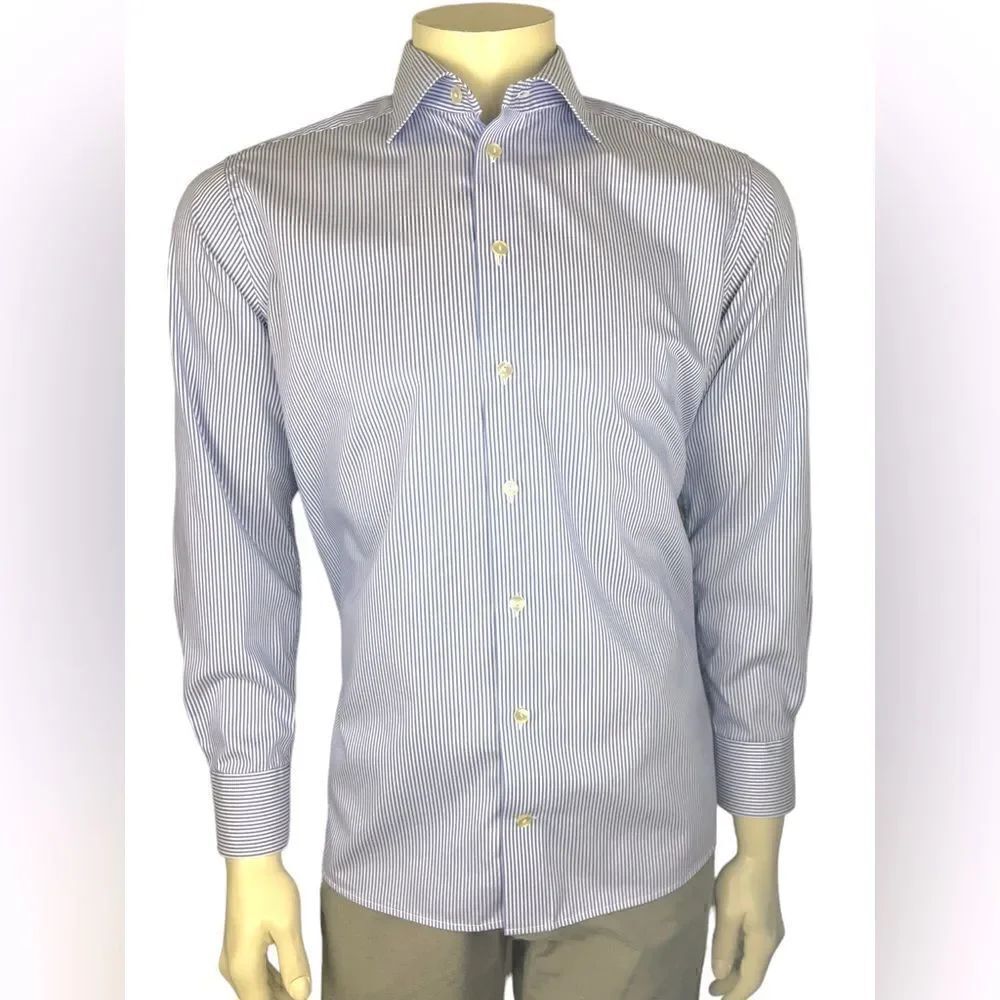 Eton Contemporary Fit Dress Shirt Blue/White Striped Twill Like New Size 41/16